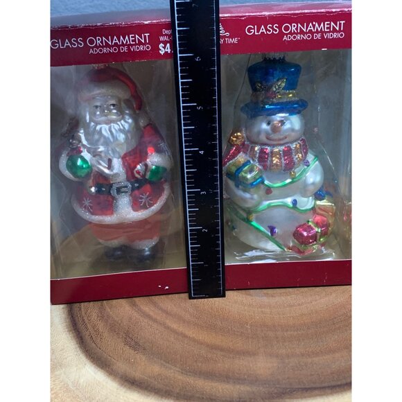 Holiday Time Glass Ornaments - Santa & Snowman Set - Festive Xmas Tree Decor - Picture 7 of 9